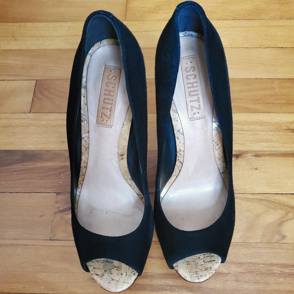 SCHUTZ Charlotte Suede Peep Toe Platform Pump, 40 - Picture 10 of 12